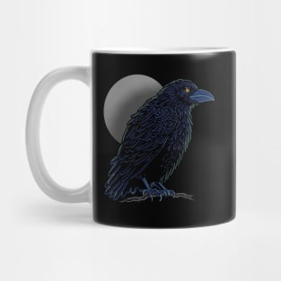 Crow design in blue and light green colors with full moon Mug